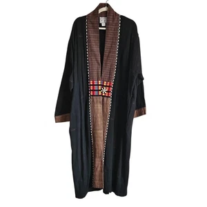 Veranda Wear langer Mantel, schwarz mit mehrfarbigem Besatz, lustiger Knopf, Gr. M/L - Bild 1 von 9