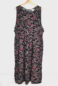 VTG Erika Classics Jumper Dress XL Sleeveless Pockets Floral Maxi Corduroy - Picture 1 of 9
