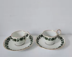 Set Of 2 Meissen Green Ivy Vine Leaf Demitasse coffee cup w/ saucer Gold Trim - Picture 1 of 17