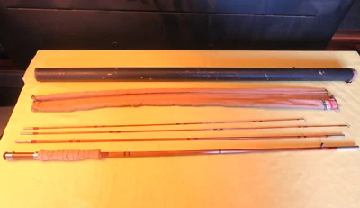 Caña de bambú vintage South Bend 59-9 con punta extra, calcetín y tubo. Foto 1 de 4