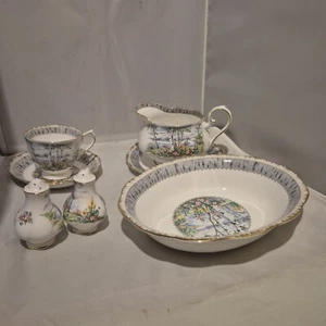 Royal Albert Silver Birch filler set Gravy Boat, serving bowl, S & P, Teacup - Bild 1 von 11