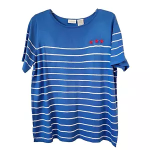 White Stag Plus-Size Sweater Top Womens 18/20W Casual Lt Blue Stripes Vintage - Picture 1 of 6