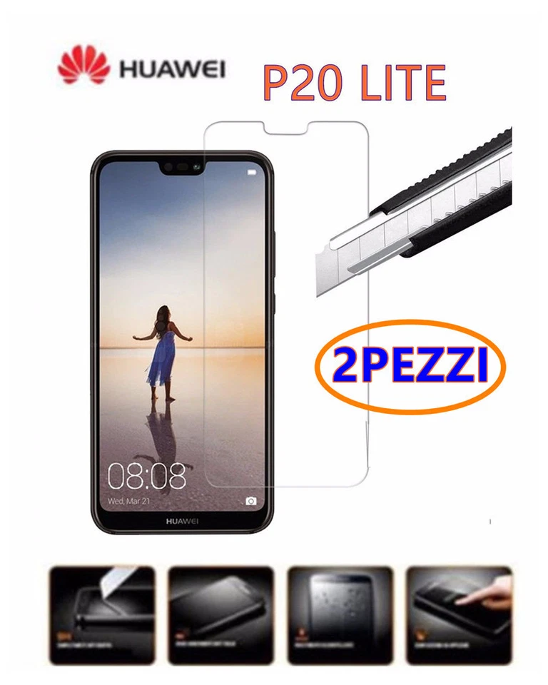 2PEZZI PELLICOLA VETRO TEMPERATO PER HUAWEI P20 LITE - Immagine 1 di 1