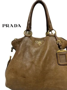 PRADA Leather 2WAY Tote Bags Handbags Shoulder Bag Beige USED 202412M - Picture 1 of 16