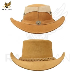 Cappello da cowboy unisex in pelle stile australiano cappello western marrone chiaro Bush - Foto 1 di 18