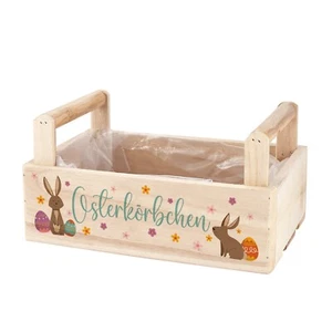 Osterkorb aus Holz mit Motiv | Geschenkbox zu Ostern | Kleine bunte Pflanzkiste - Bild 1 von 3