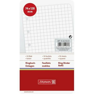 Brunnen Ringbucheinlage, DIN A7, kariert, weiß, 50 Blatt, gelocht 74 x 128mm