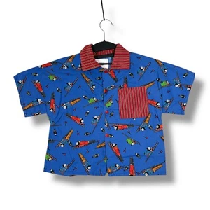 Vintage 90s Thomas the Tank Engine Button Shirt Kids 7 All Over Print Retro Cute - Picture 1 of 6