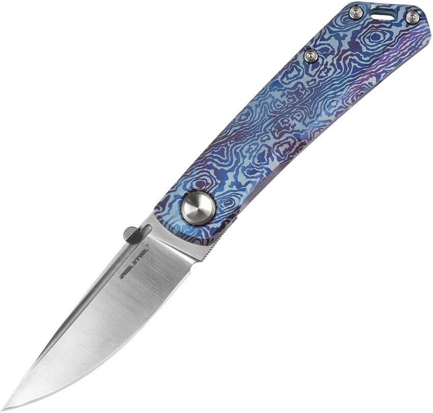 Cuchillo Real Steel Luna Boost Framelock Azul Remolino Titanio Plegable N690 7071TC06 Foto 1 de 1