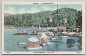 Cartolina in lino California punta di freccia lago galleggianti da bagno nella baia - Foto 1 di 2