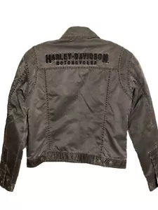 Harley Davidson Biker Rider Jacke Distressed Nylon grau bestickt Damen S " - Bild 1 von 15