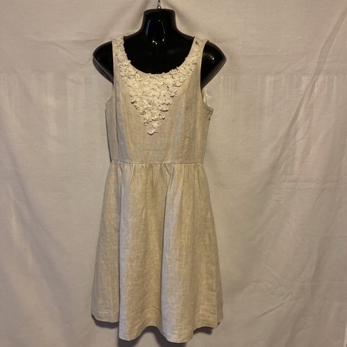 OFF WHITE Abito estivo di lino Kensie con fiori applicati sul corpetto bianco taglia S