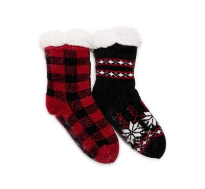 2 pares de calcetines de cabina forrados de felpa de chenilla difusa L/XL para mujer MUK LUKS • rojos Foto 1 de 4