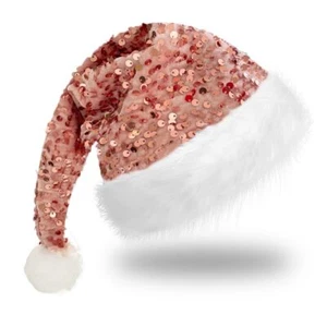 Rose Gold Santa Hat Shiny Sequin Mrs Santa Clause Hats for Christmas New Year... - Picture 1 of 7