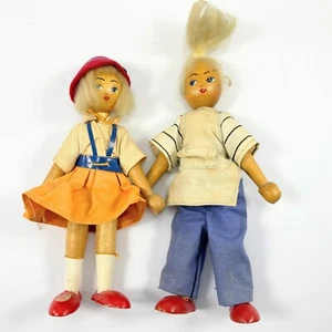 Set vintage di (2) bambola bionda in legno peg bambina in tessuto made in Poland - Foto 1 di 4