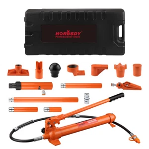 12 Ton Porta Power Kit Hydraulic Ram Pump Oil Hose Auto Body Frame Repair Kit - Picture 1 of 12