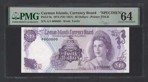Cayman Islands 40 Dollars 1974 (ND 1981) P9s "Specimen" Uncirculated Grade 64 - Picture 1 of 2