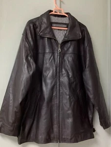 VINTAGE Le Collezioni STRUCTURE Mens Large Leather JACKET  Dark BrownZIP Up Coat - Picture 1 of 20