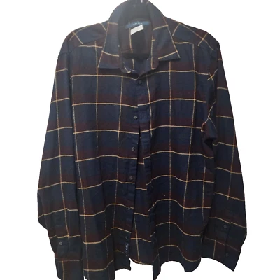 Perry Ellis Dress Shirt Men XL Long Sleeve Brown, Blue, Yellow Checkered - Image 1 of 4