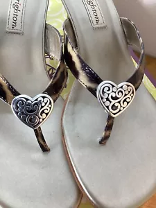 Brighton Kitty Zebra Krinkle Sandals Kitten Heels Tan Brown Size 8.5 - Picture 1 of 7
