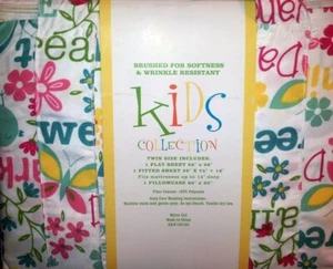 Girls Kids Collection Springtime Flowers Birds and Words Twin Sheet Set - Picture 1 of 12