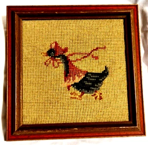 Pine Frame 7X7 Needlepoint Blue Duck in Bonnet Nursery Child Decor Embroidery - Picture 1 of 7