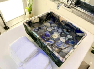 17"x13"x6" Lila Achat Stein Waschbecken/Waschbecken Luxus Badezimmer Innen Waschbecken Dekor - Bild 1 von 7