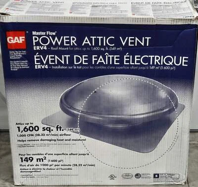 Ventilador de ático GAF Master Flow 1000 CFM Mill Power montaje en techo ERV4M plateado Foto 1 de 4