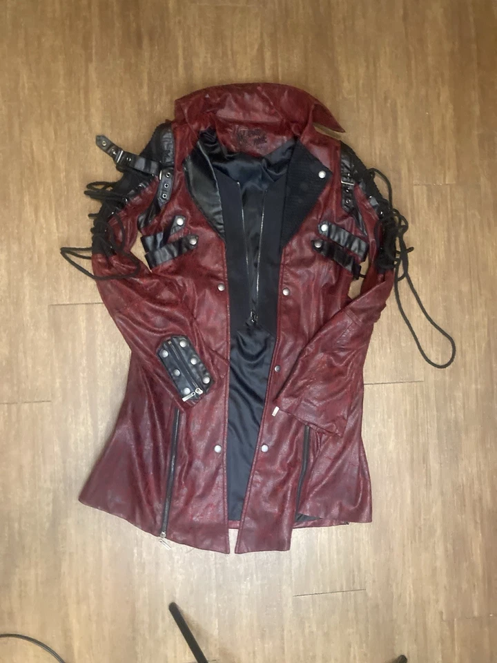 Gabardina Punk Rave roja y negra manga larga imitación cuero gótico talla 2XL Foto 1 de 4