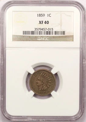 1859 Copper Nickel Indian Head Cent 1C, NGC XF40 Extremely Fine - Image 1 of 4