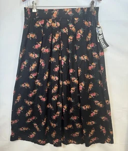 Neu mit Etikett Vintage Modiano schwarz Blumen Midirock Größe 16 hergestellt in den USA Cottagecore - Bild 1 von 12