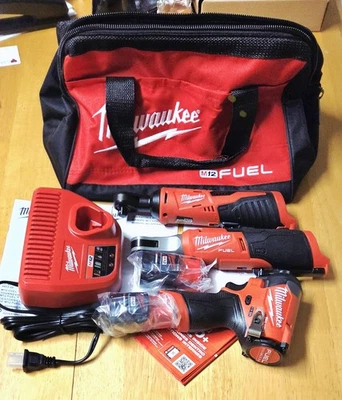 Milwaukee 3453-20 + 2566-20 + 2567-20 M12 FUEL  3-Tool Combo Kit M12 Ratchet NEW - Image 1 of 3