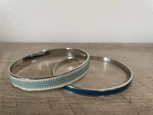 Bangle Bracelet Teal Silver Tone Engraved Metal Cherish Deseret Book Gift Set 2 - Picture 1 of 5