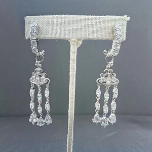 "Pendientes de araña de plata esterlina circonita cúbica cascada decoración renacimiento 925 declaración 3""" - Imagen 1 de 7