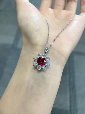 14K Gold Plated Lab Grown Ruby Sunflower Pendant Necklace 925 Silver Wedding - Image 1 of 3