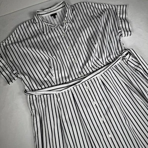 Talbots Hemdkleid Übergröße 18 W schwarz weiß gestreift Baumwolle mit Gürtel - Bild 1 von 8