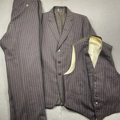 Traje De Colección Henry Poole & Co Para Hombre 42* Savile Row 3 Piezas Lana Marrón Rayas Años 60 Foto 1 de 4