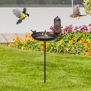 12.2inch Bird Birdbath SPA Ornament Water Bowl Iron with Stake Bird Feeder for - Picture 1 of 7