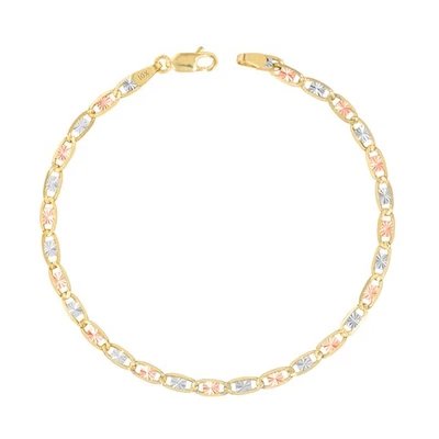 10K Solid Yellow Rose White Tri Gold 3mm Chain Womens Bracelet Anklet 8.5" - Image 1 of 4