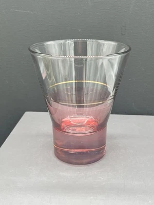 Martini Cocktail Glass Heavy Base Taper Cranberry Gold Accent Vintage MCM - Image 1 of 4
