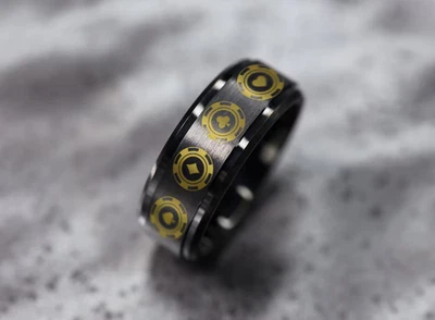 Men's Black Tungsten Casino Cards Poker Chips Fidget Spinner Wedding Ring - 8mm - Image 1 of 3
