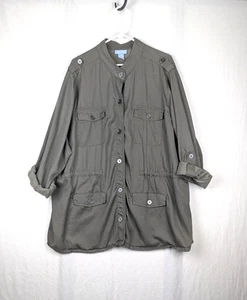 Liz & Me 3X Button Front Utility Jacket Olive Green Unlined Pockets - Picture 1 of 15