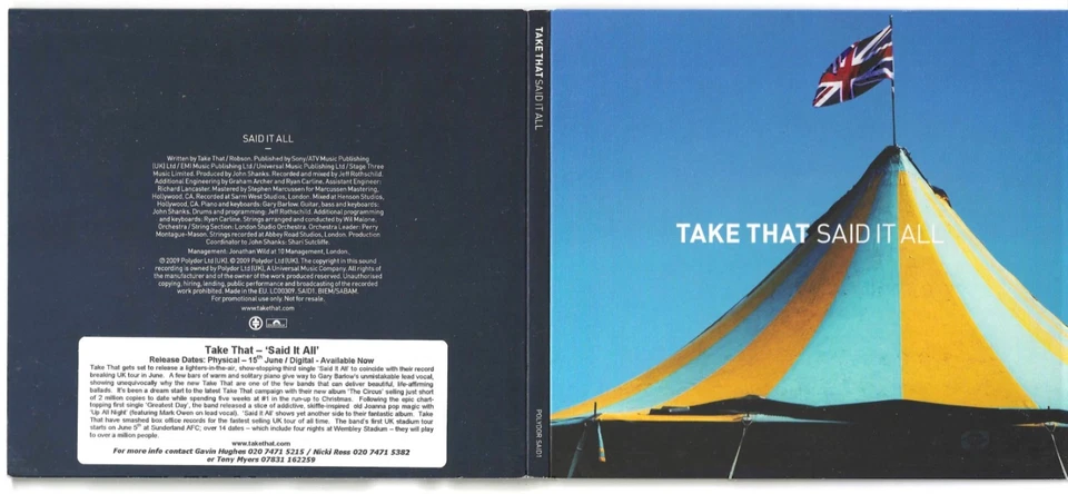 Take That - Said It All - Scarce 2009 UK 1 track promo CD - Image 1 of 1