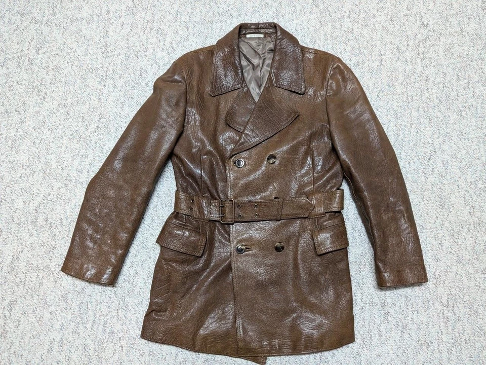 1970s vintage BELTED brown leather 38 trench coat ERICSON overcoat SHERLOCK - Image 1 of 4