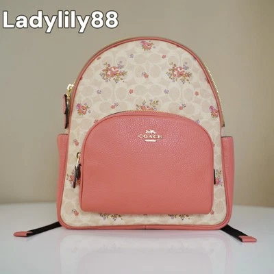 NWT Coach CAS40 Court Backpack In Signature Canvas With Floral Print Leather$450 - Image 1 of 4