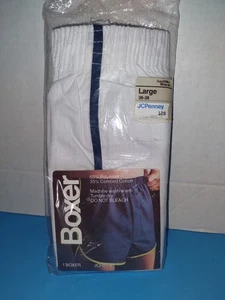 Boxer uomo vintage JCPenney's bianco con righe blu grande 36-38 nuovo SIGILLATO (L) - Foto 1 di 4
