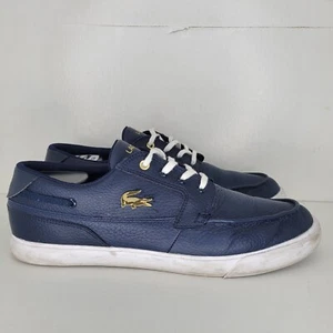 Lacoste Bayliss Deck Shoes Boat Sneakers Mens Sz 10 0722 Navy Blue Leather White - Picture 1 of 8
