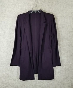 Eileen Fisher Notched Collar Open Front Knit Jacket Dark Purple Womens PMed - Picture 1 of 15