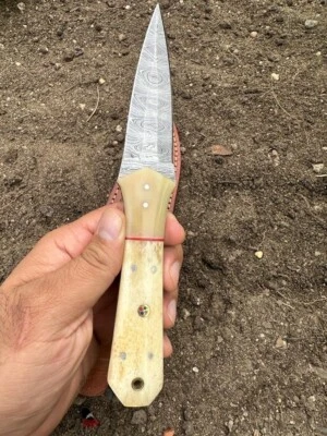 EDC handmade Damascus steel hunting dagger fixed blade boot knife DOUBLE-EDGE - Image 1 of 3