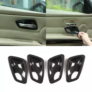 Carbon Fiber Pattern Interior Door Handle Trim Set Fits BMW 3series E90 2005-12 - Picture 1 of 8